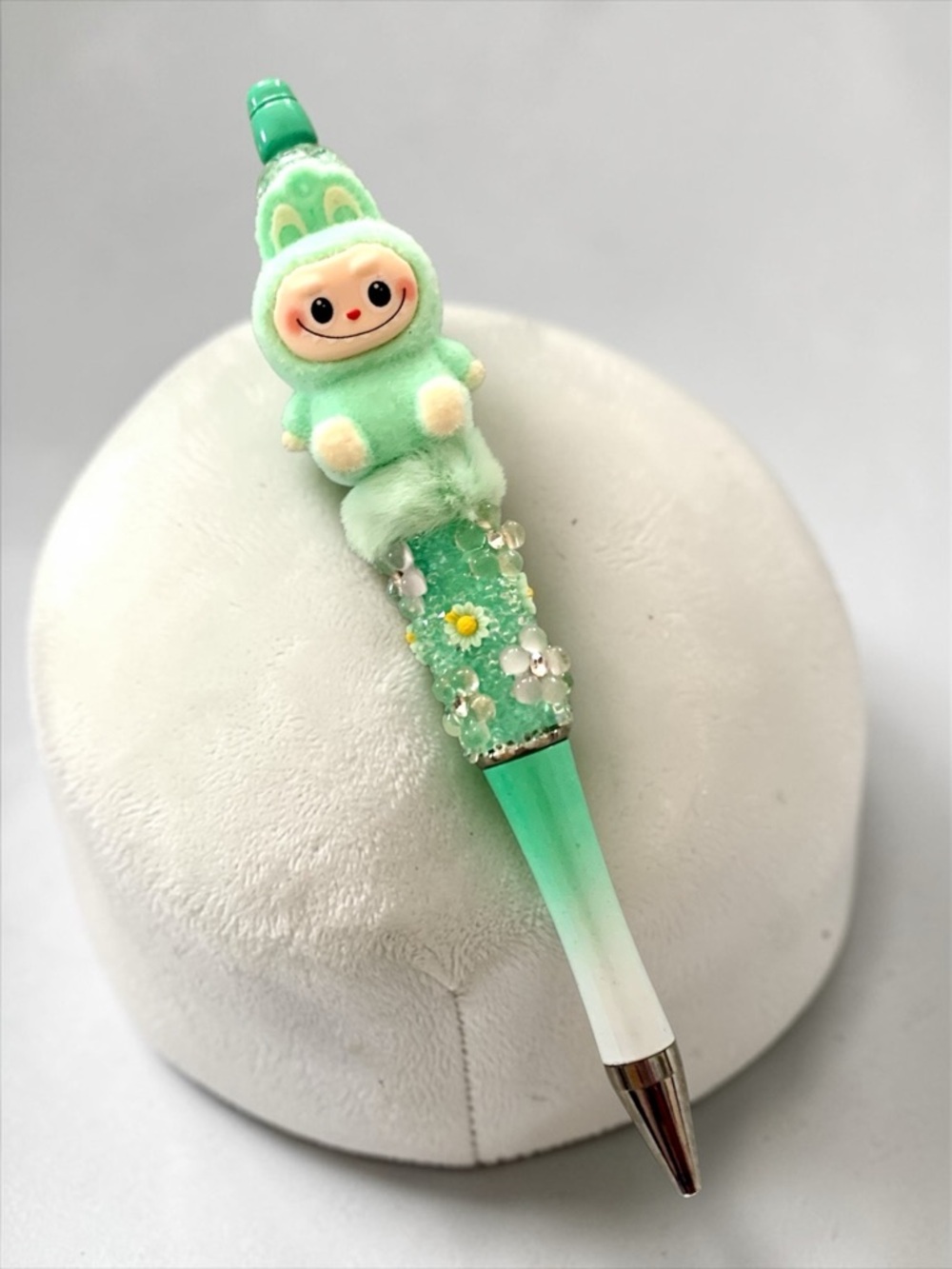 Cute Mint Green Plush Labubu Character Ballpoint Pen for Kids & adults handmade